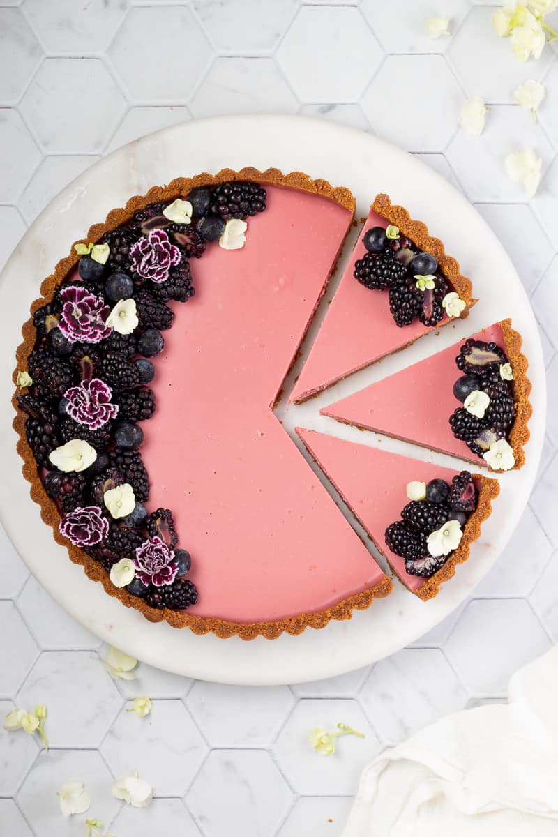 Ruby Chocolate Tart with blackberries and blueberries