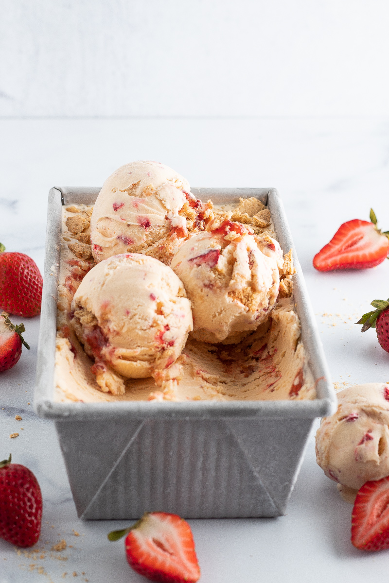 scoops of strawberry ice cream 