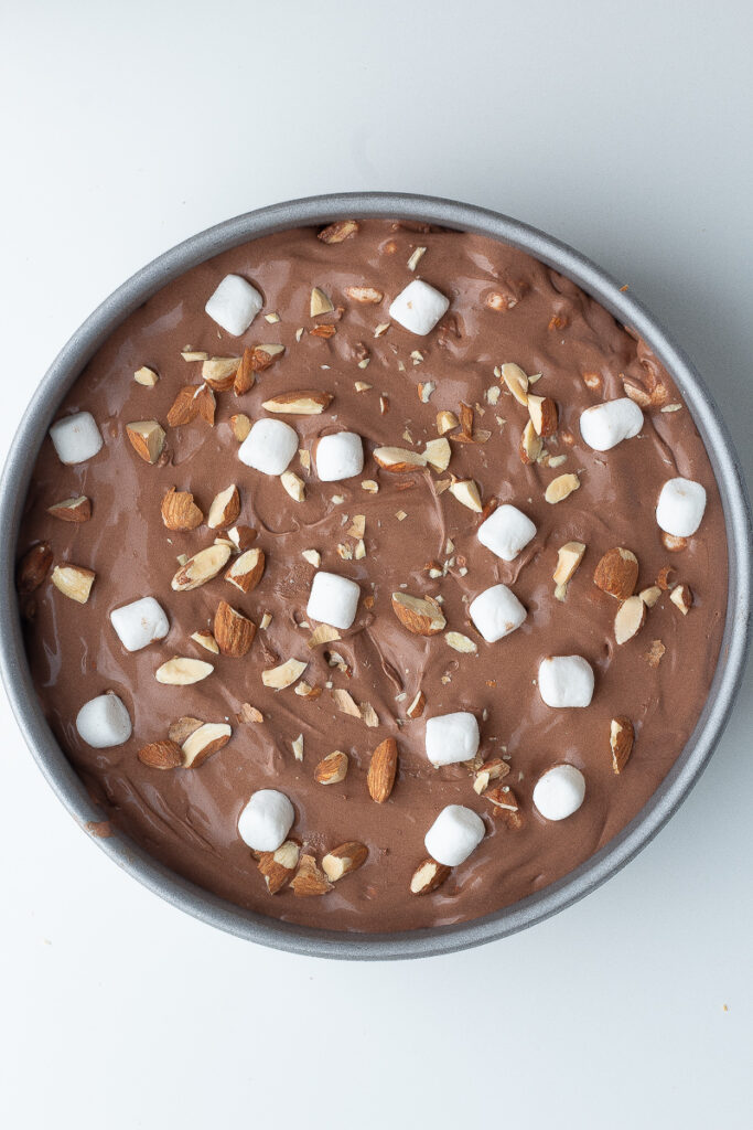 Rocky road ice cream in round container to put in freezer 