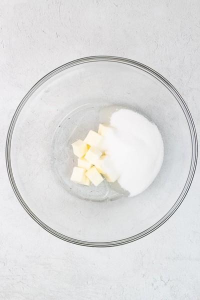 bowl of sugar, butter, oil and extracts