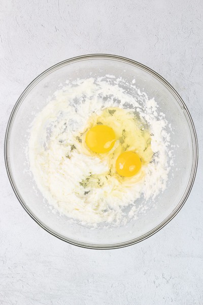 eggs added to butter and sugar