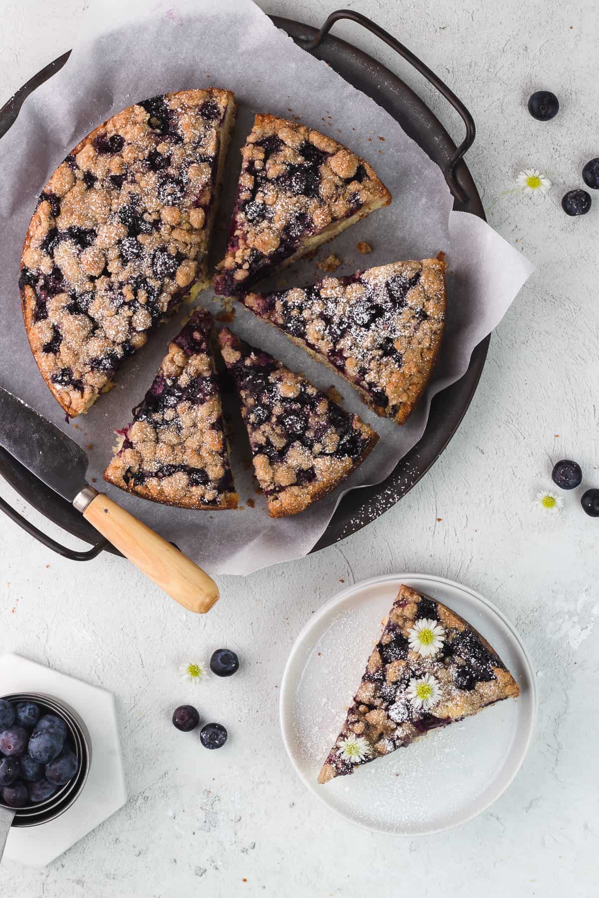 blueberry buckle cake slices