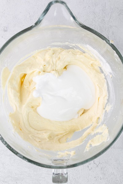 Buttermilk/sour cream mixture added to batter