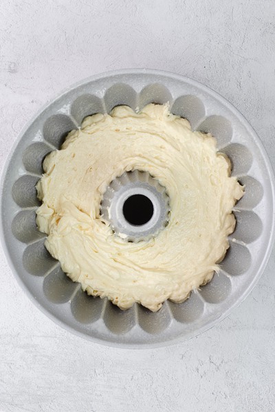 Cake batter in bundt pan