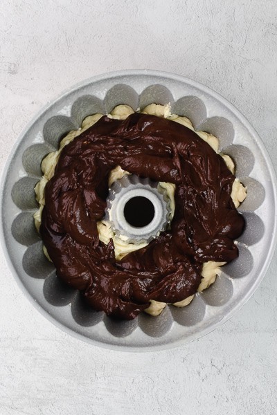 Cake batter in bundt pan