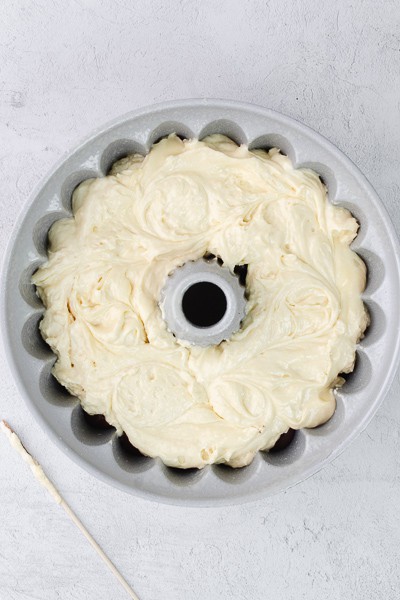 Cake batter in bundt pan
