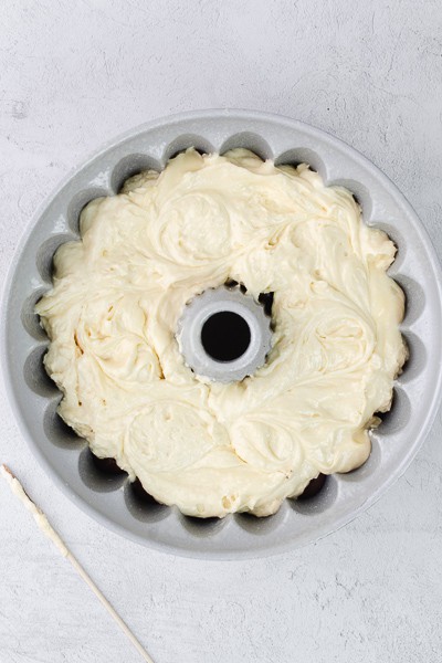 Cake batter in bundt pan