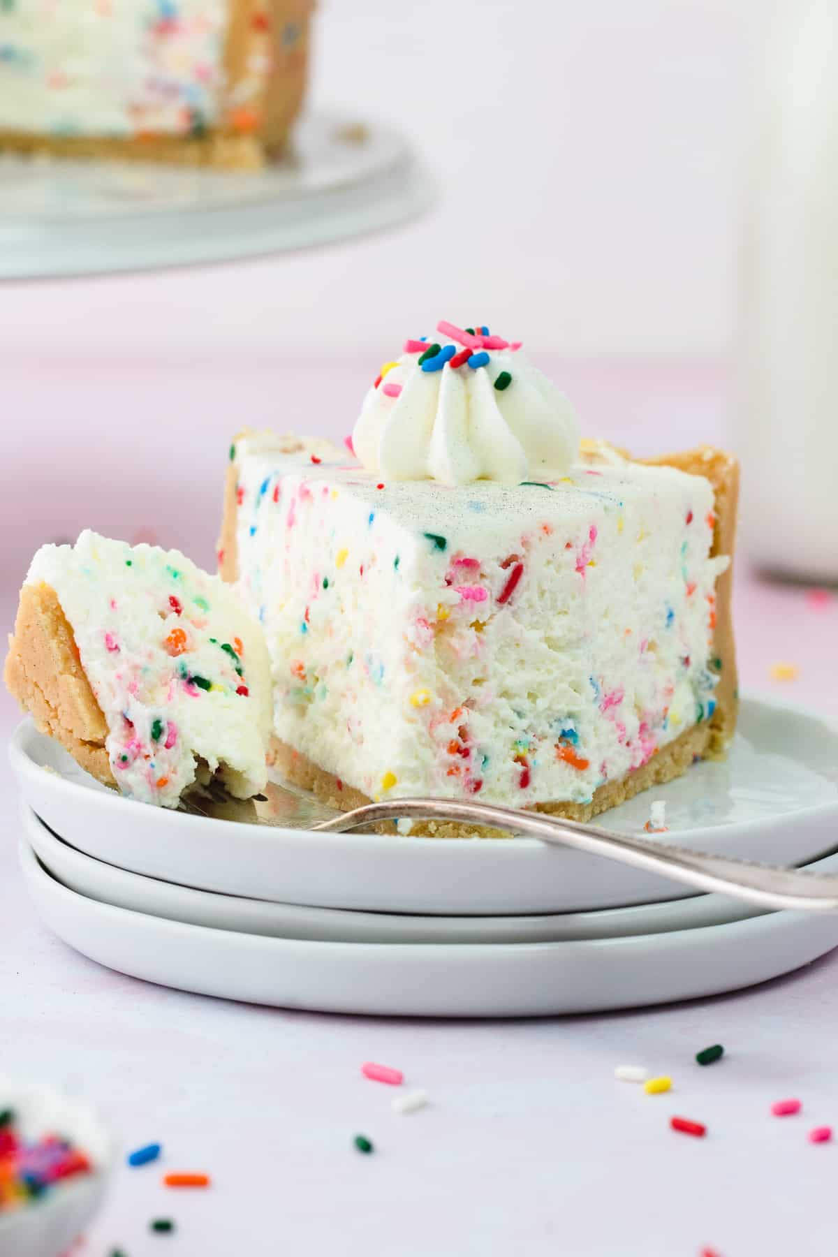A slice of Funfetti Cheesecake