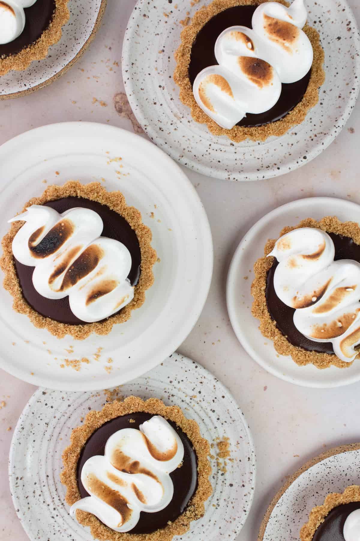 6 Mini S'Mores Tart are on individual plates