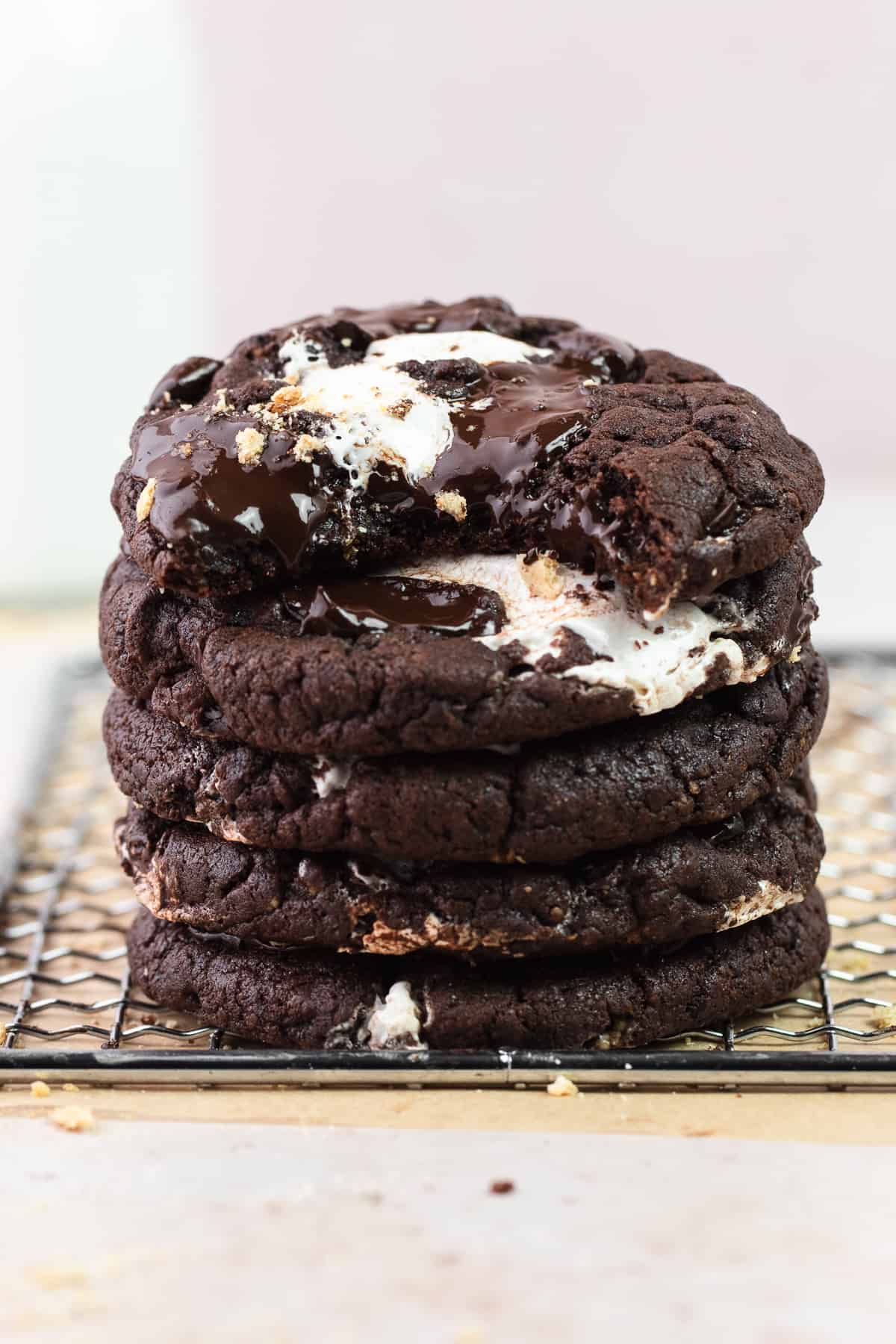 Stack of Chocolate S'mores Cookies