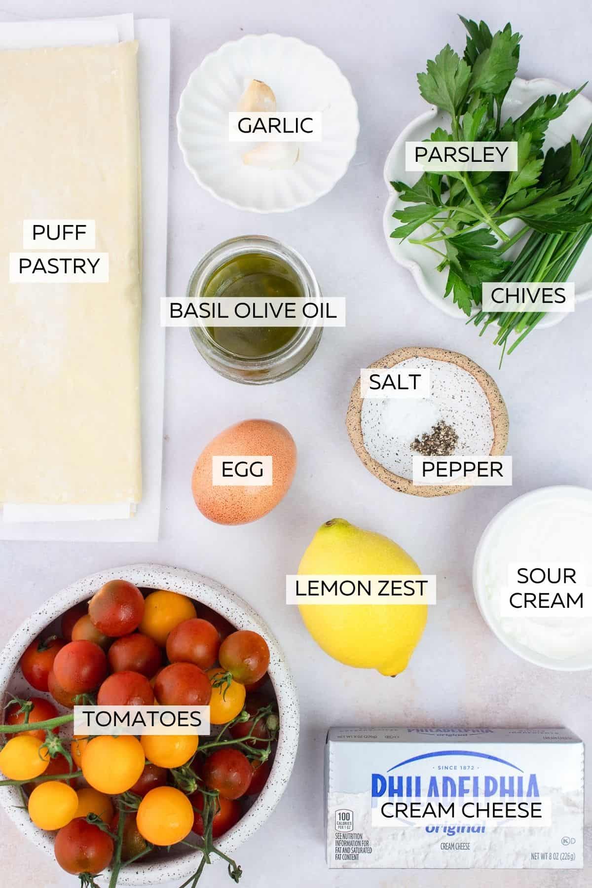 Tomato Basil Puff Pastry Tart Ingredients