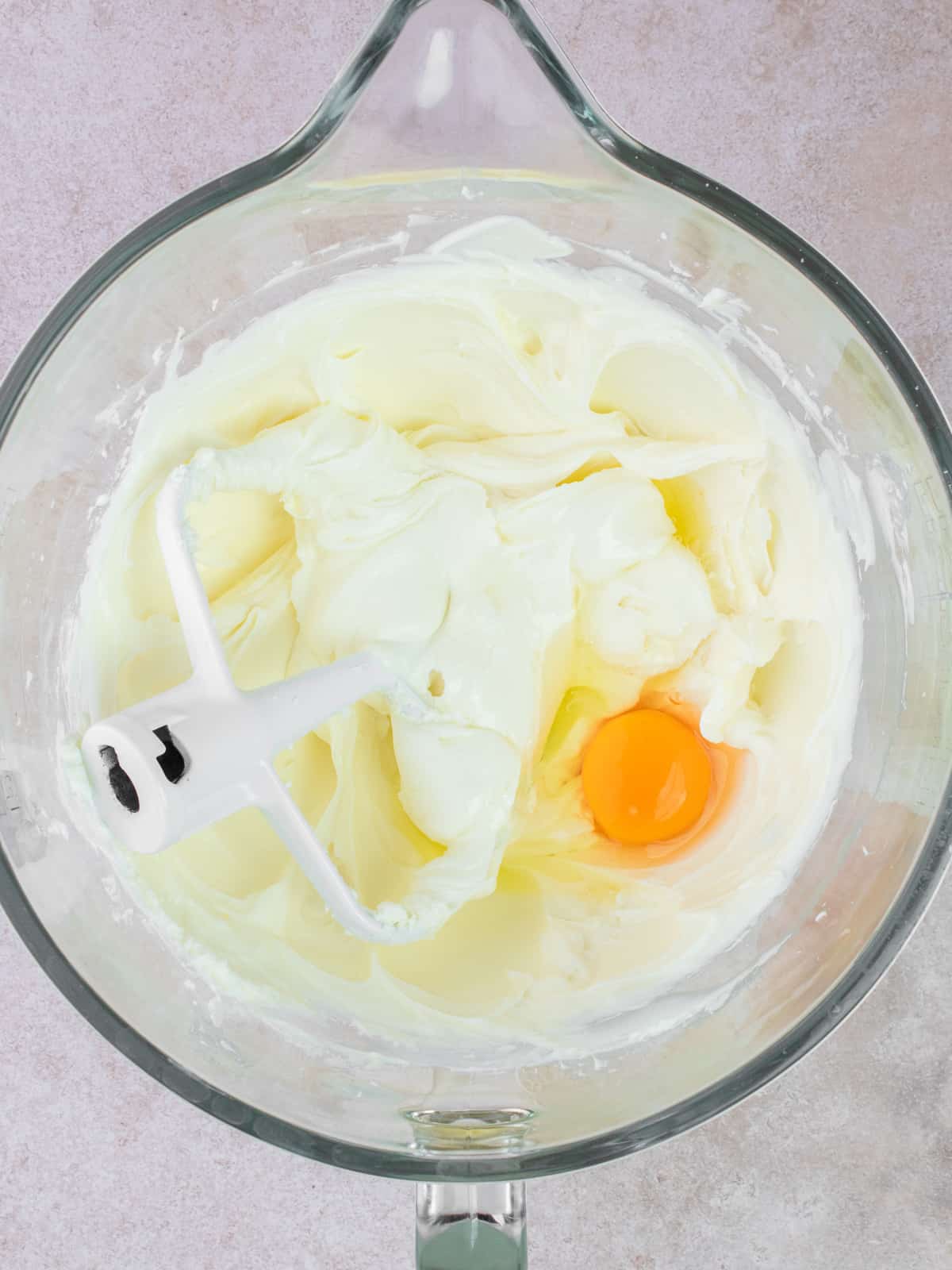 Egg added to cream cheese mixture