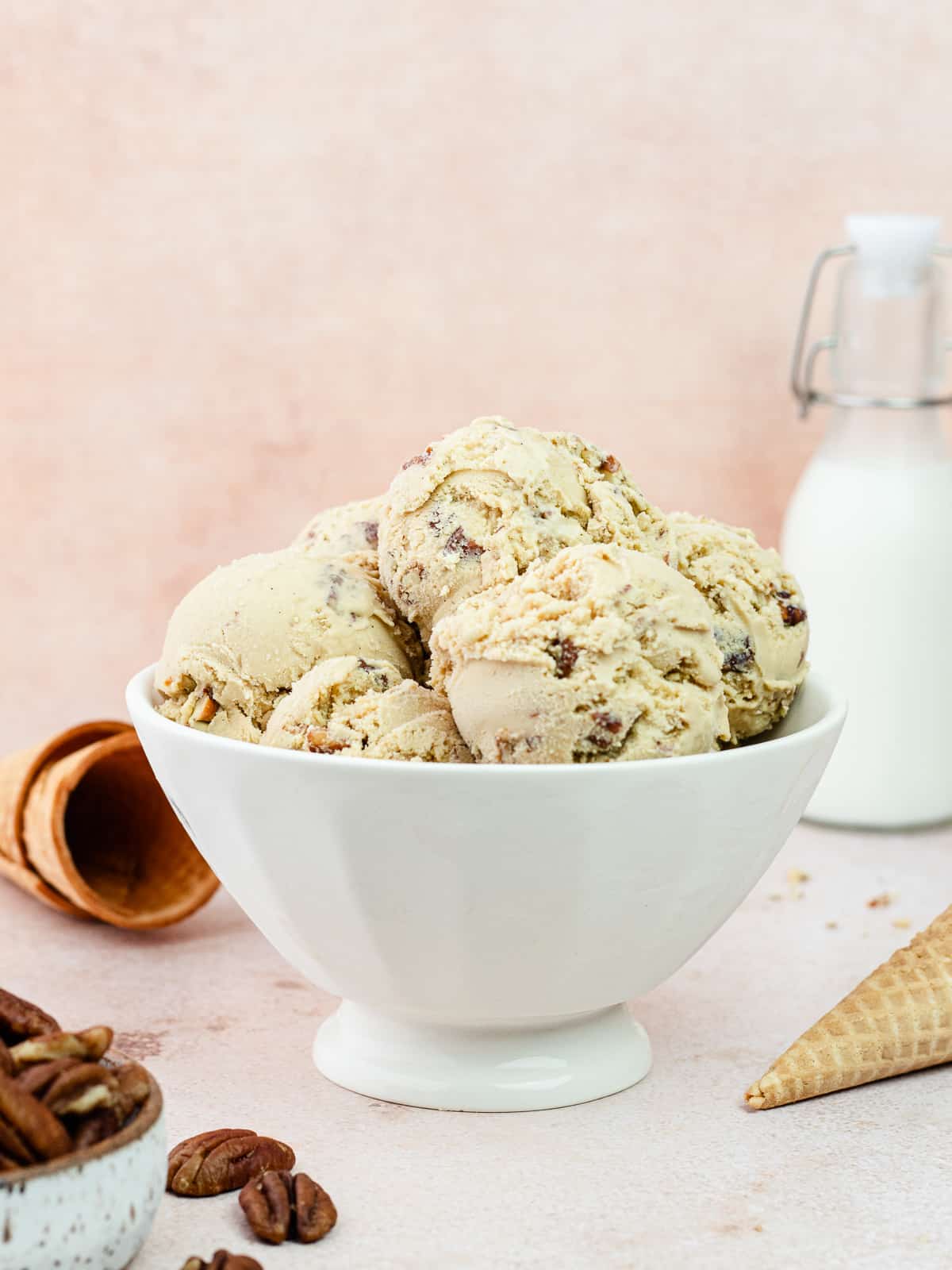 Bowl of brown butter pecan ice cream