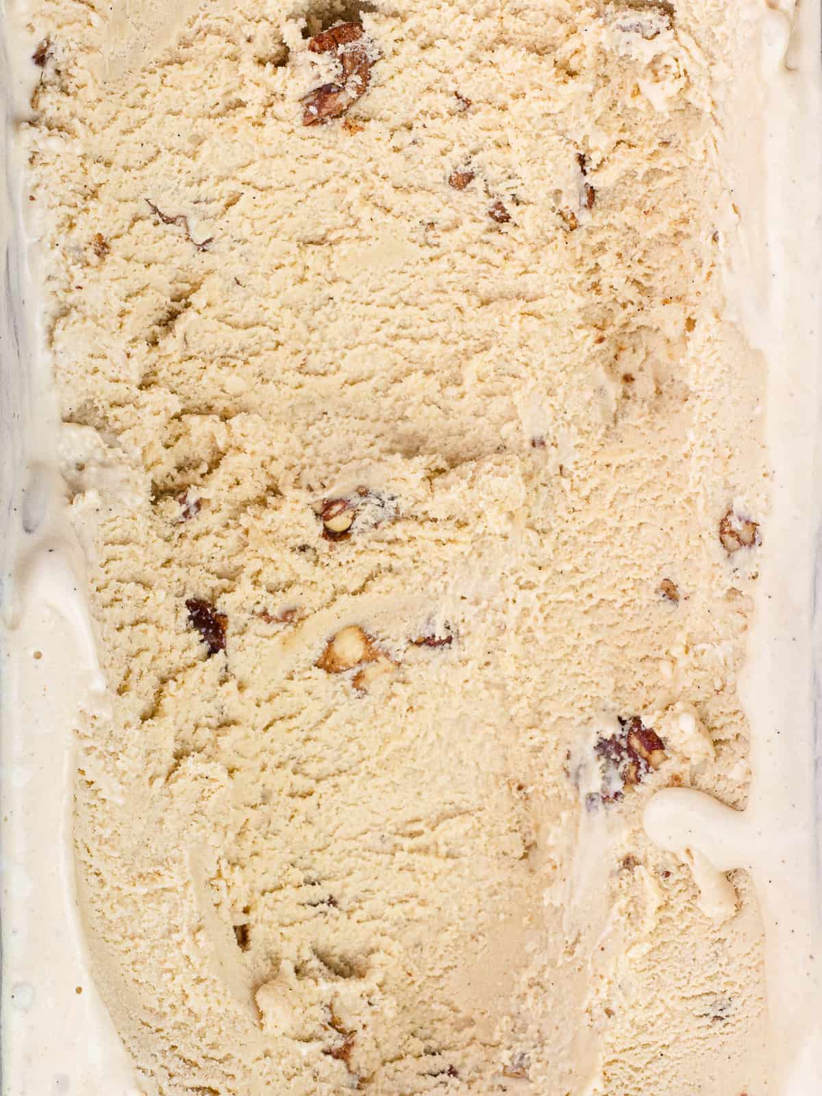 Close up of brown butter pecan ice cream