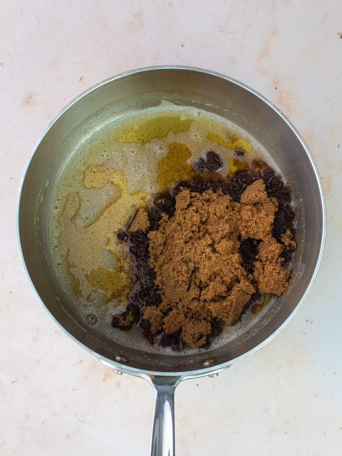 brown butter and brown sugar in saucepan