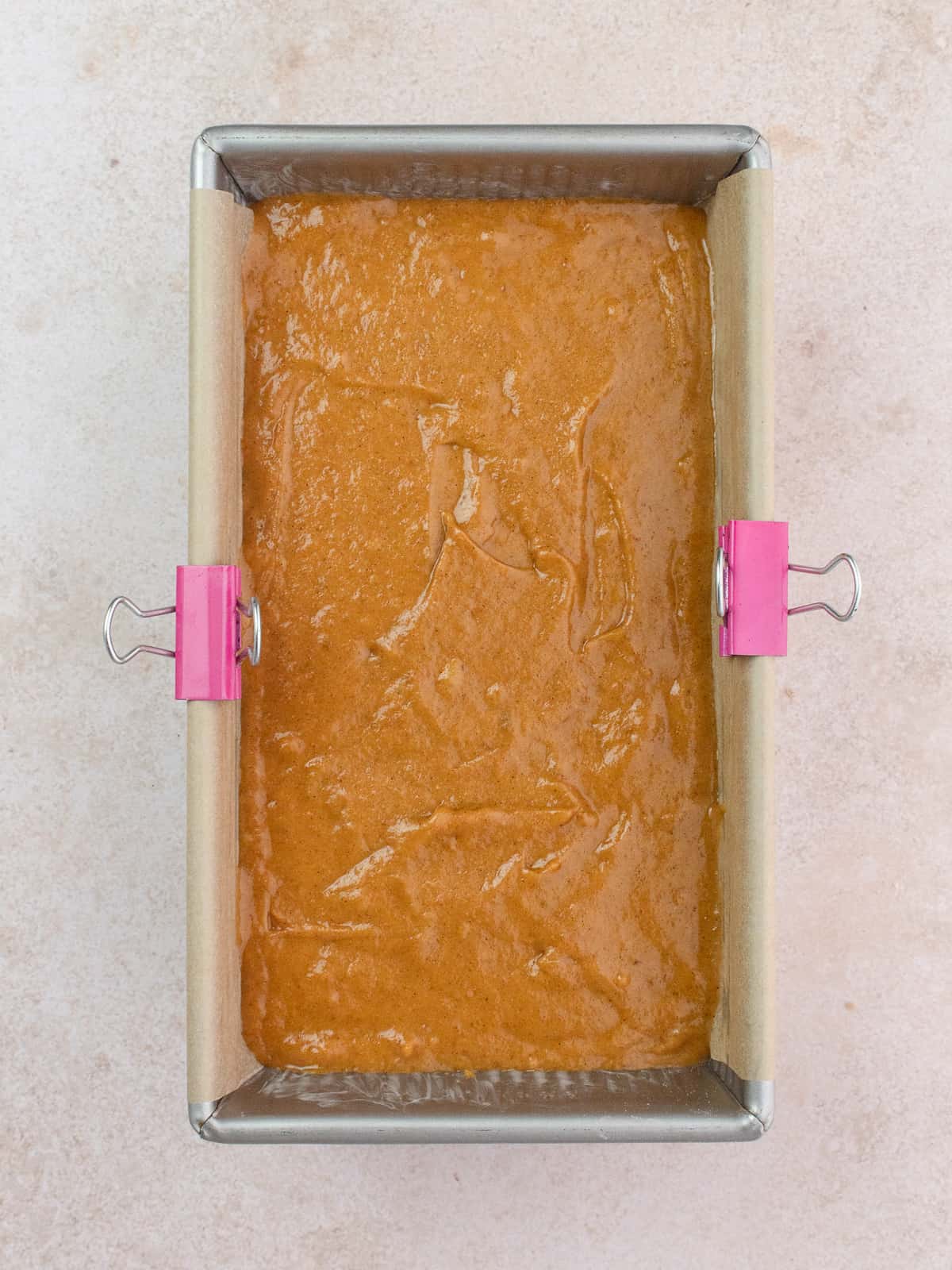 Pumpkin batter in loaf pan
