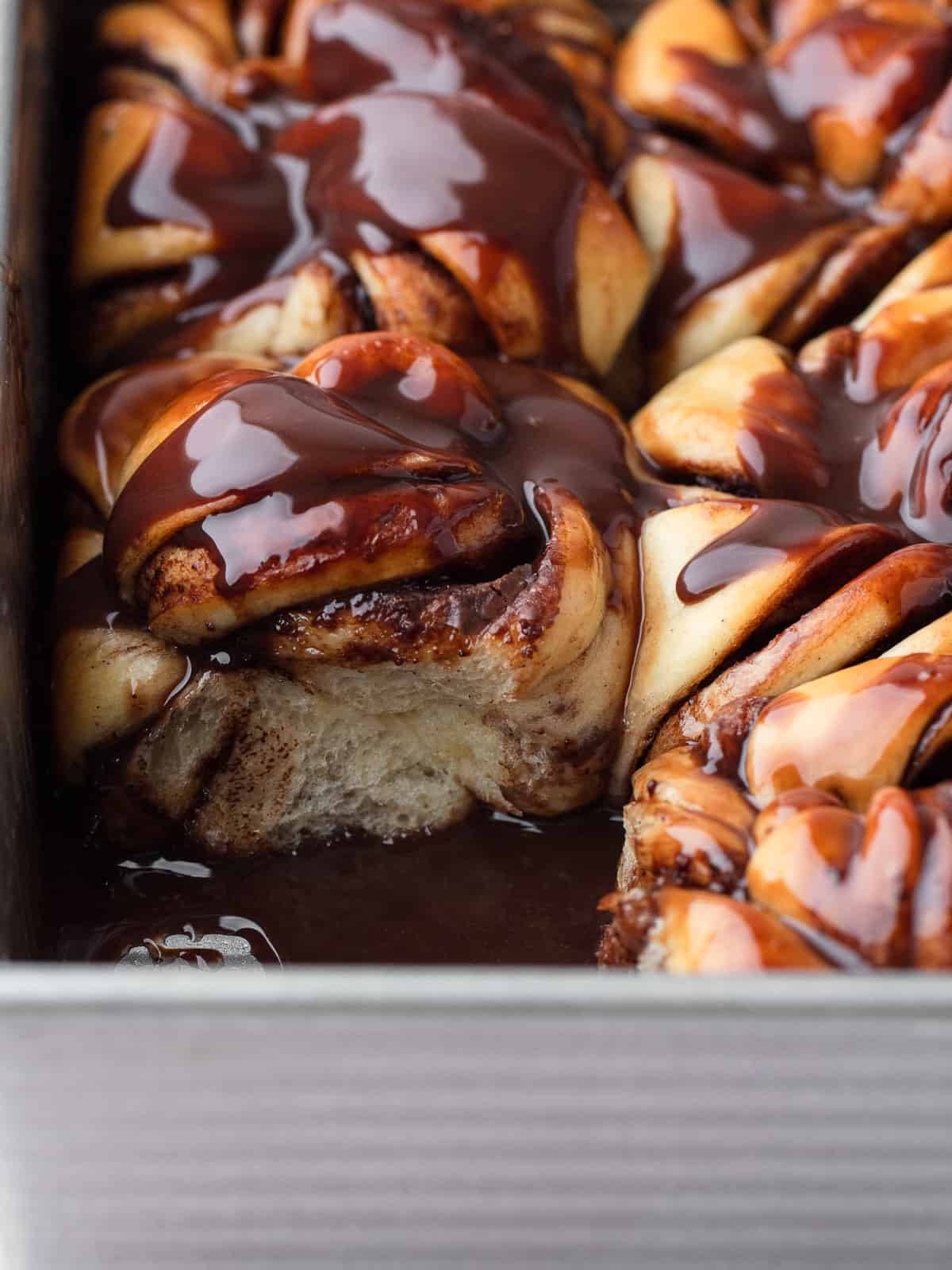 Close up of Nutella knot bun inside baking pan