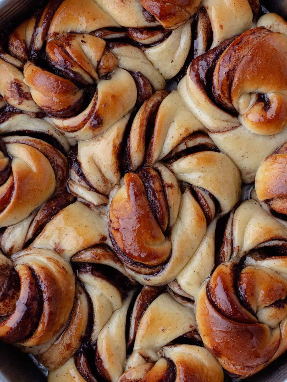 Close up on baked nutella knots