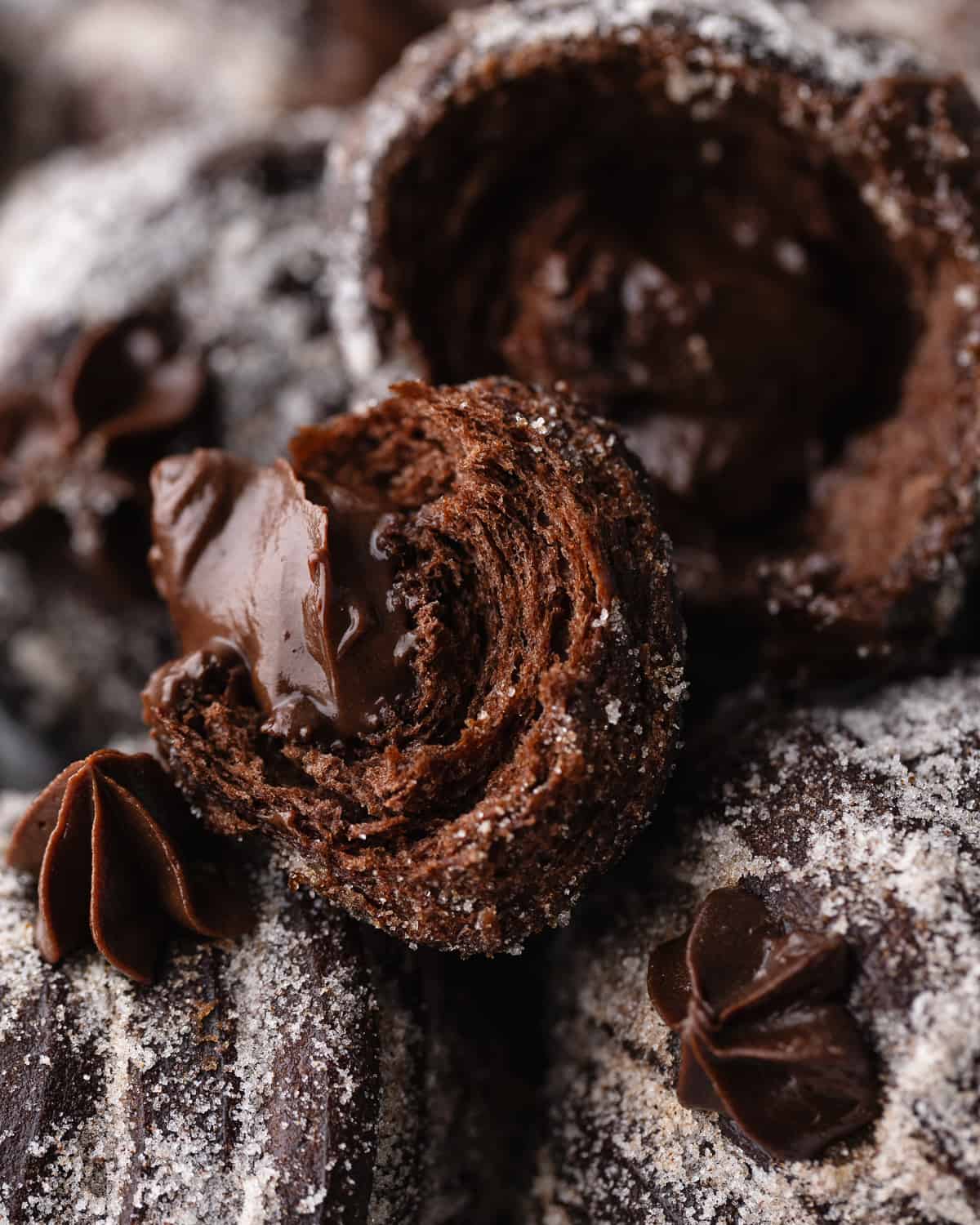 Close up of chocolate brioche donuts