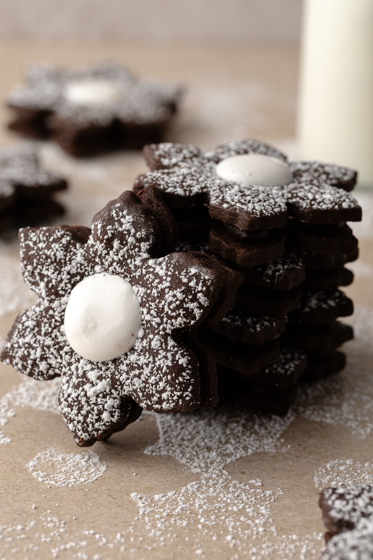 A stack of Hot Chocolate Linzer Cookies