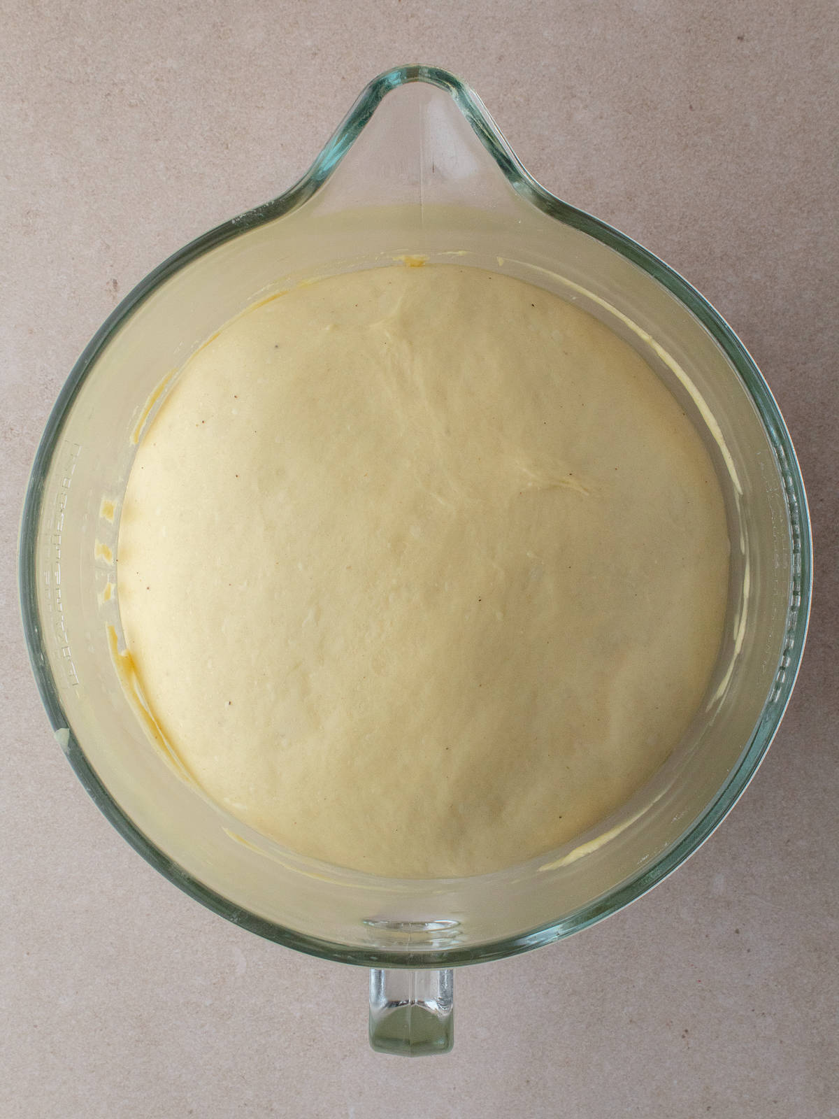 Risen dough in large mixing bowl