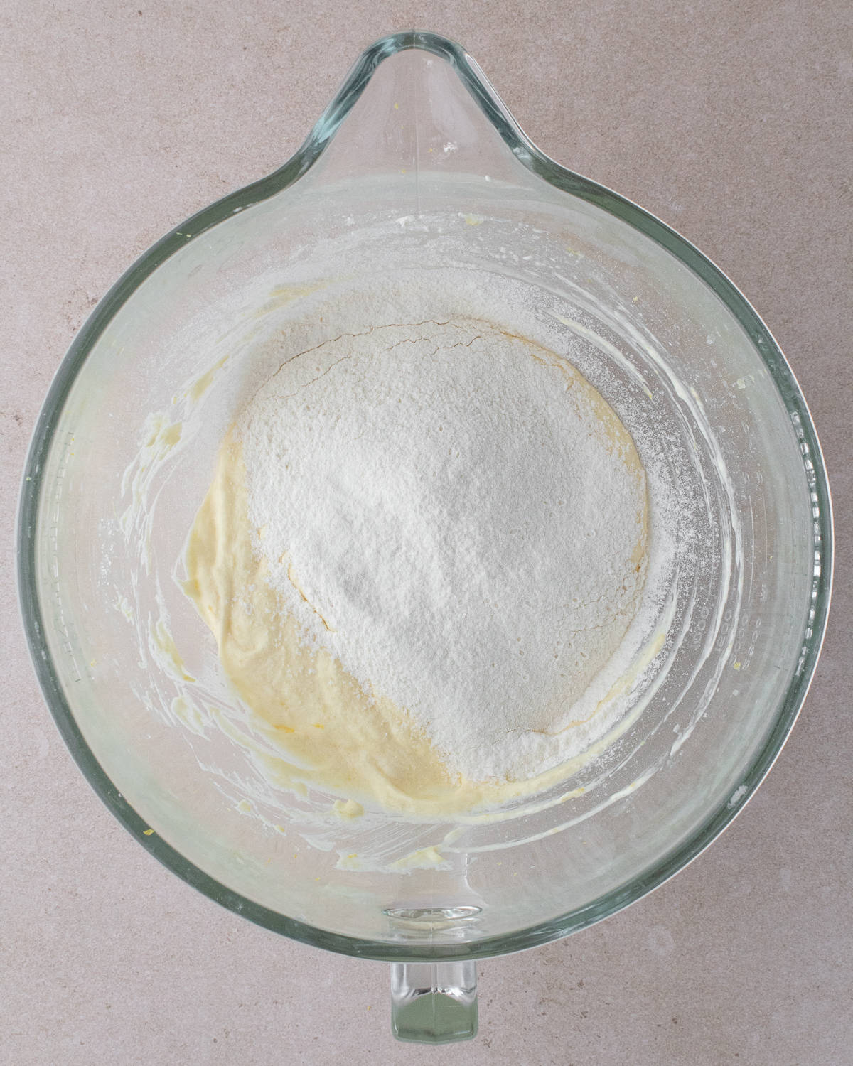 Flour, baking soda, baking powder and salt are sift into bowl