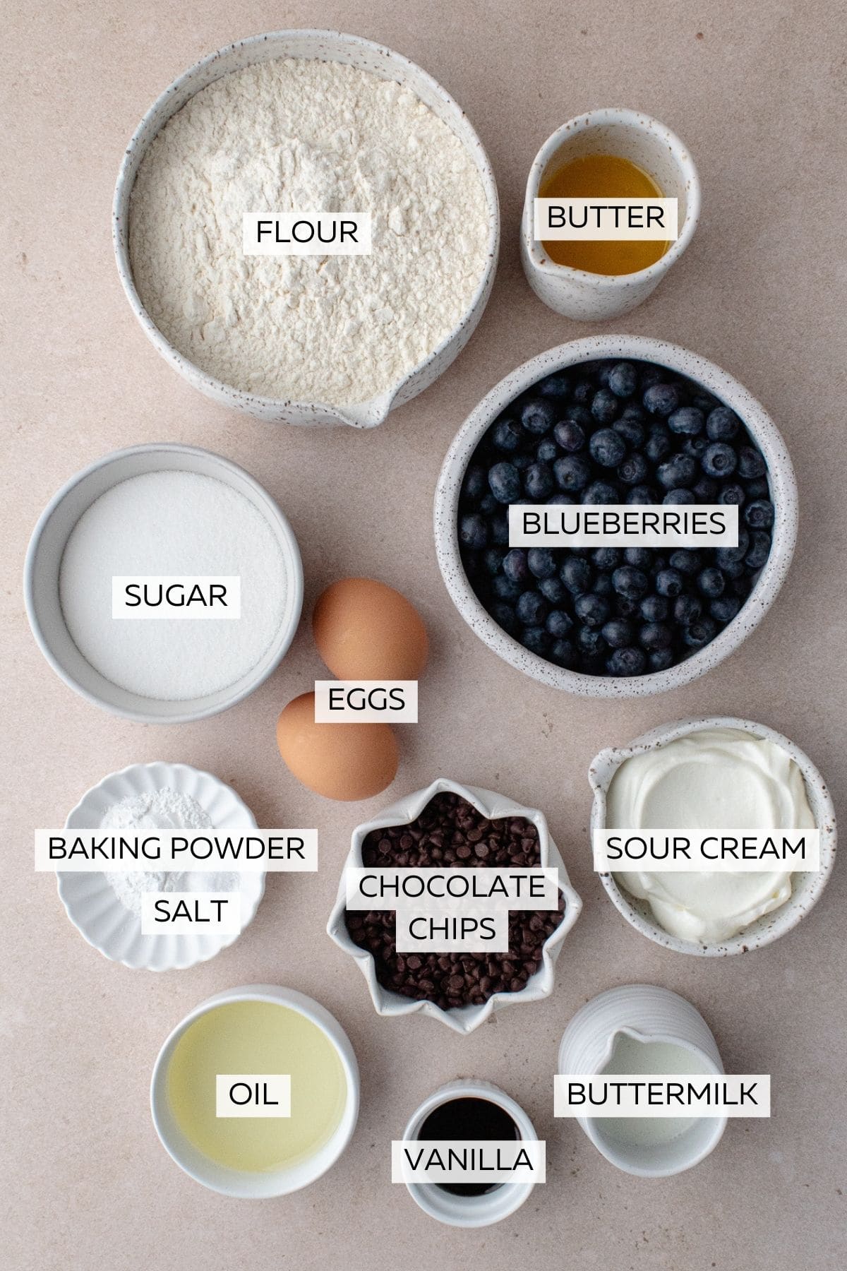 Blueberry chocolate chip muffin ingredients