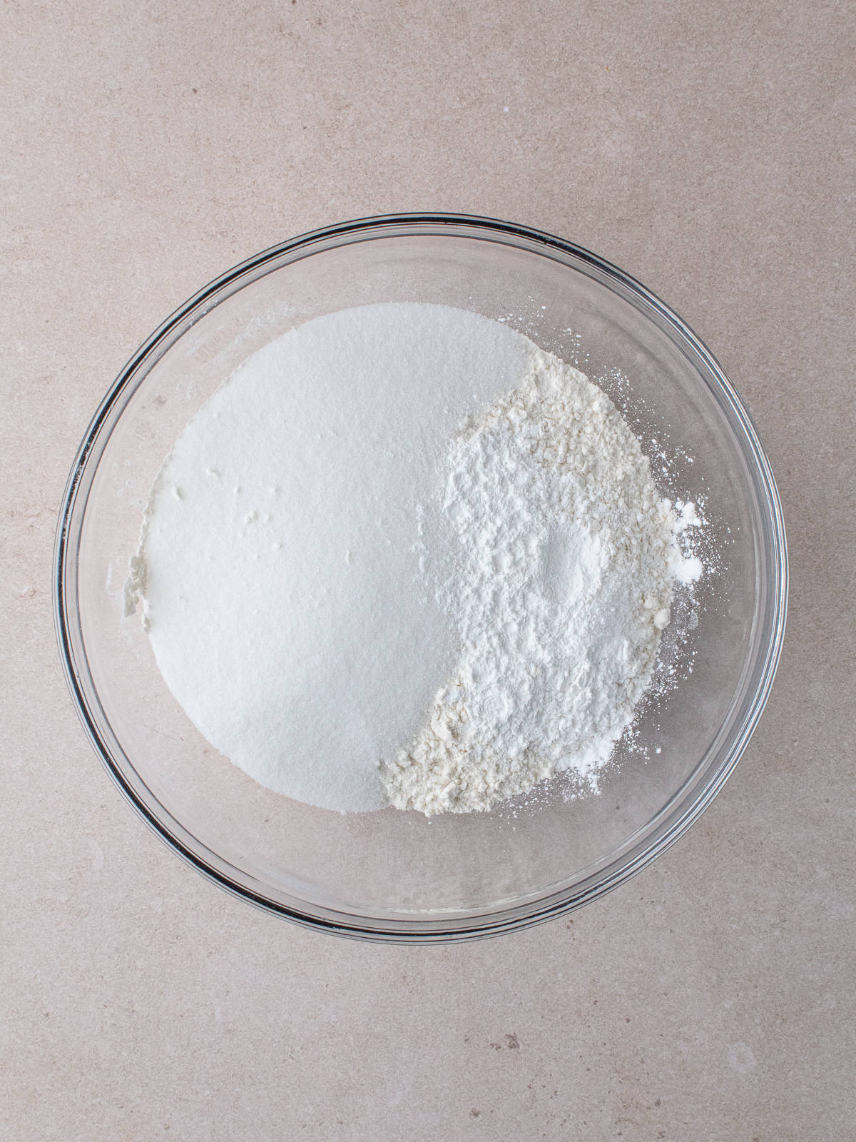 Flour, sugar, baking powder and salt in a medium bowl