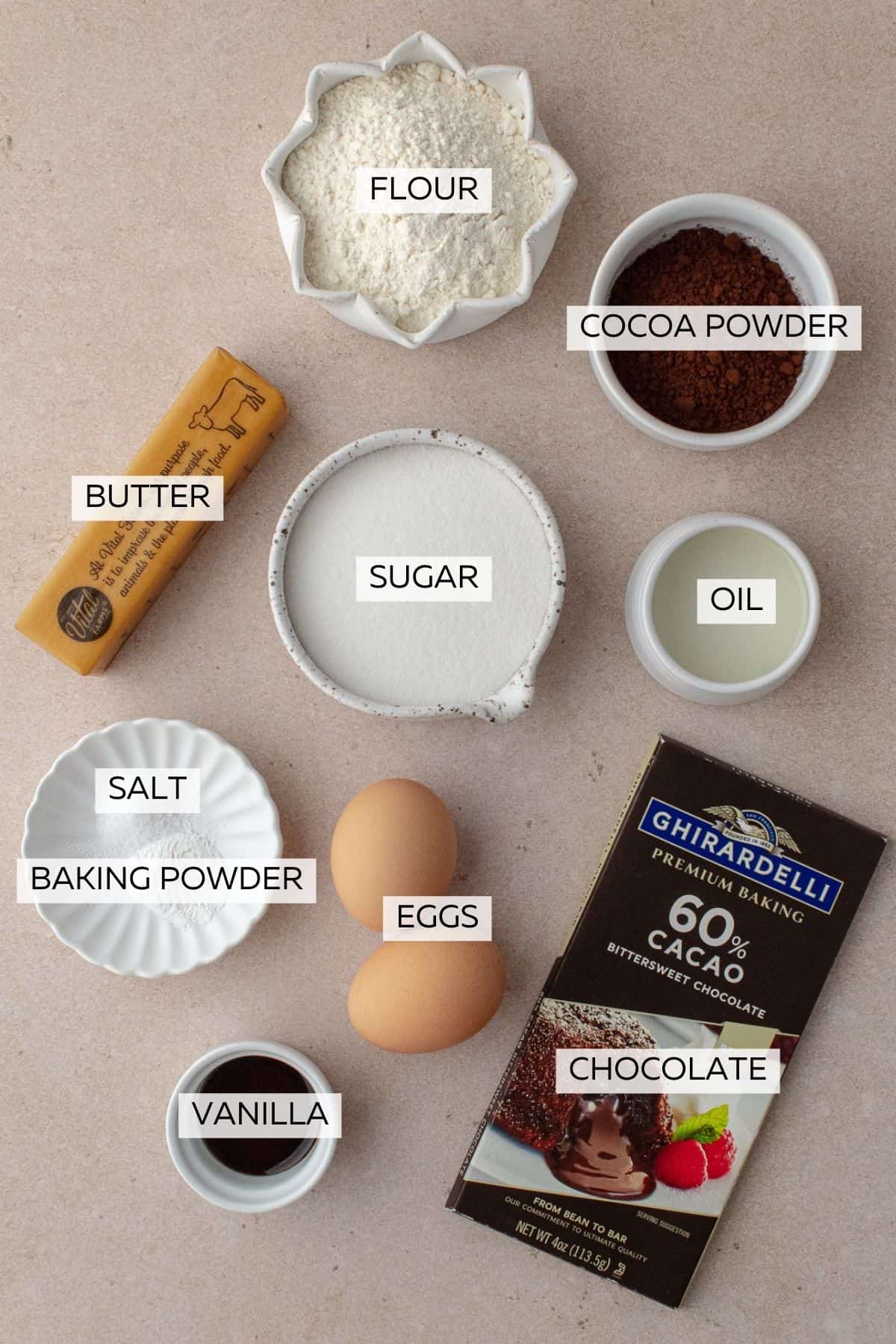 Chocolate madeleines ingredients.