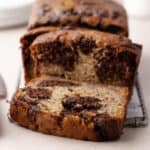 Chocolate marbled banana bread feature image.