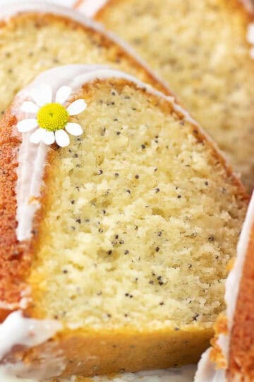 Raspberry honey lemon poppy seed cake feature photo.
