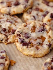 Chocolate chip and toffee shortbread cookies featured photo.