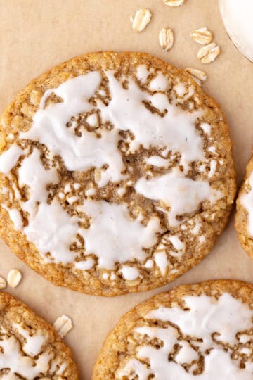 Soft and chewy old-fashioned iced oatmeal cookies featured photo.