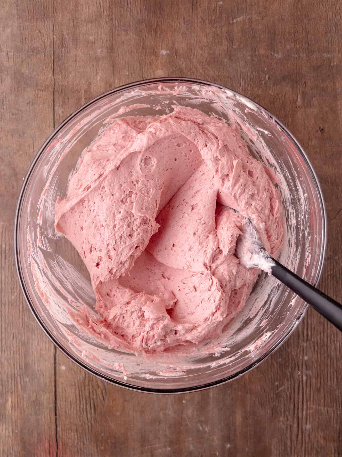 Raspberry white chocolate is no gelatin and no eggs are mixed together in a large mixing bowl.