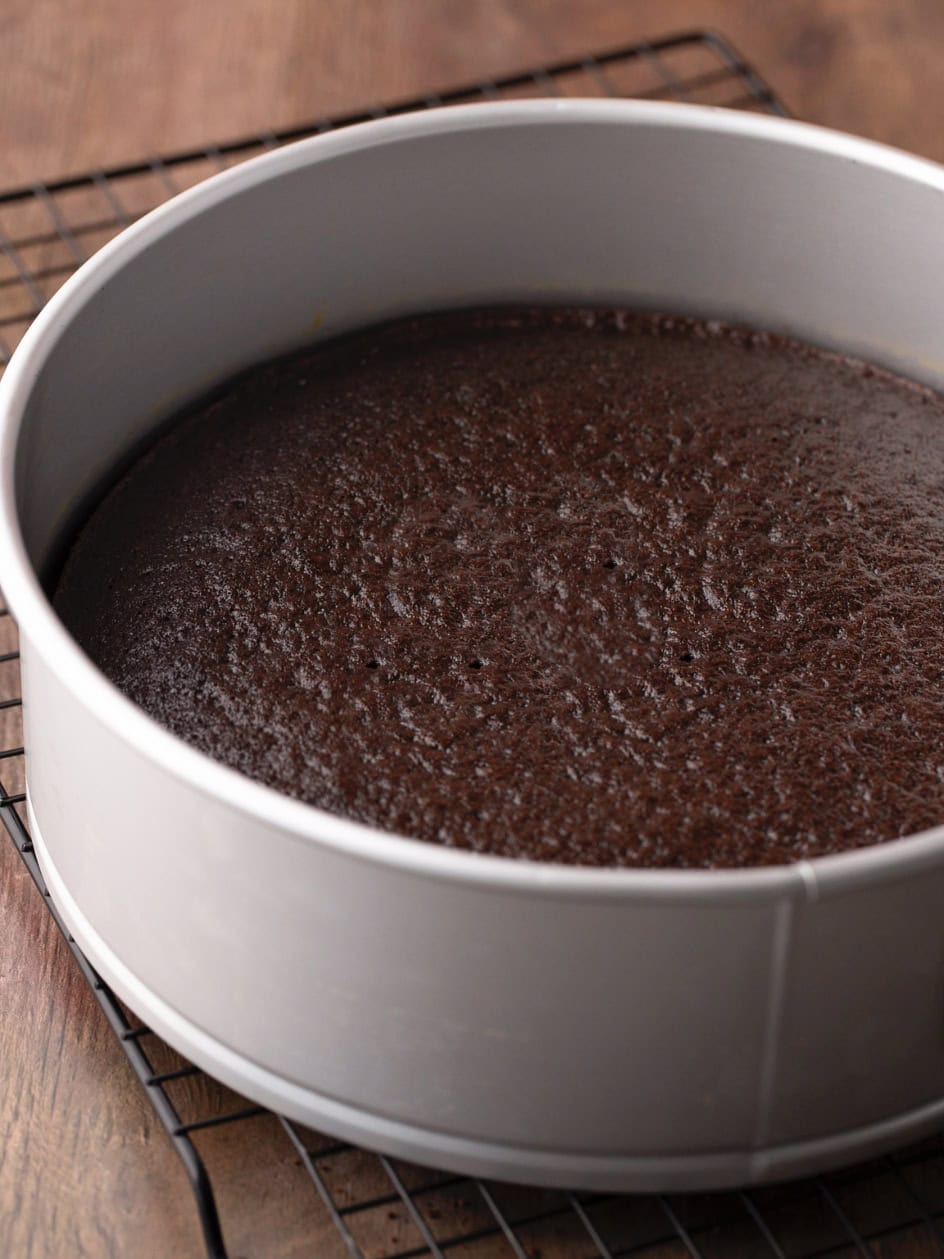 Chocolate baked in a springform pan.