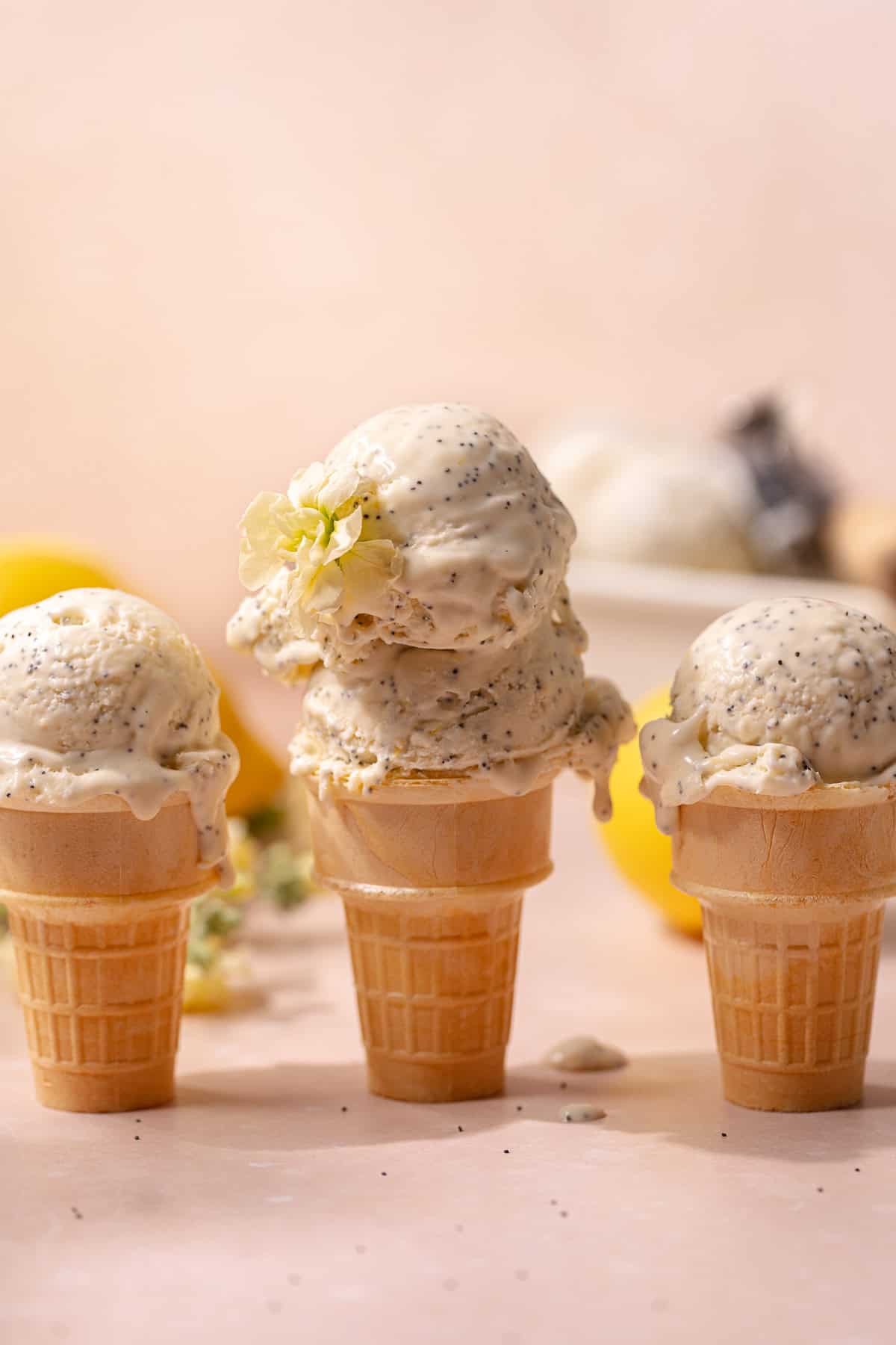 No-churn Lemon poppy seed ice cream is made with lemon curd, fresh lemon and studded with poppy seeds.