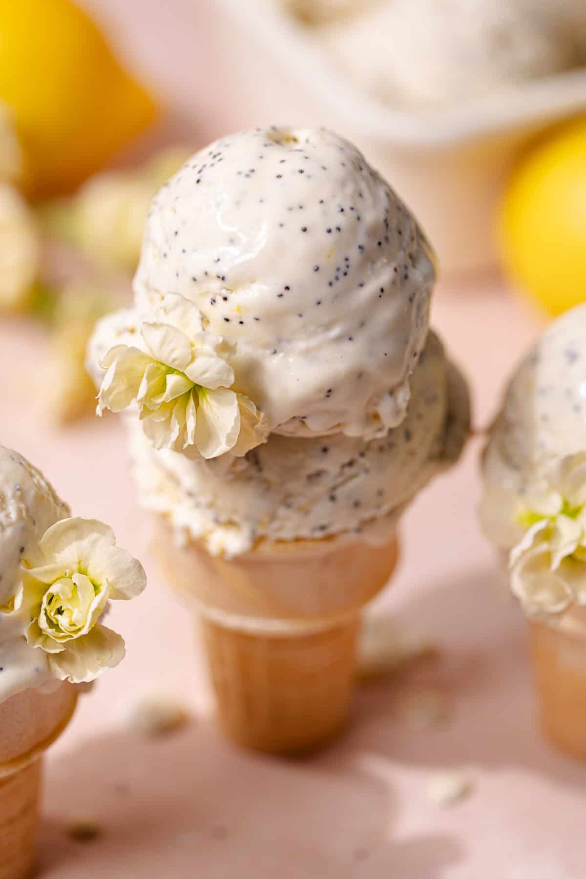 No-churn Lemon poppy seed ice cream is made with lemon curd, fresh lemon and studded with poppy seeds.