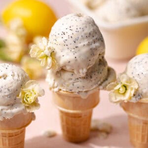 No-churn Lemon poppy seed ice cream is made with lemon curd, fresh lemon and studded with poppy seeds.