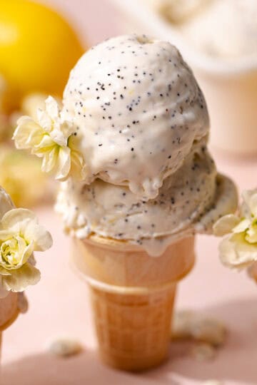 No-churn Lemon poppy seed ice cream is made with lemon curd, fresh lemon and studded with poppy seeds.