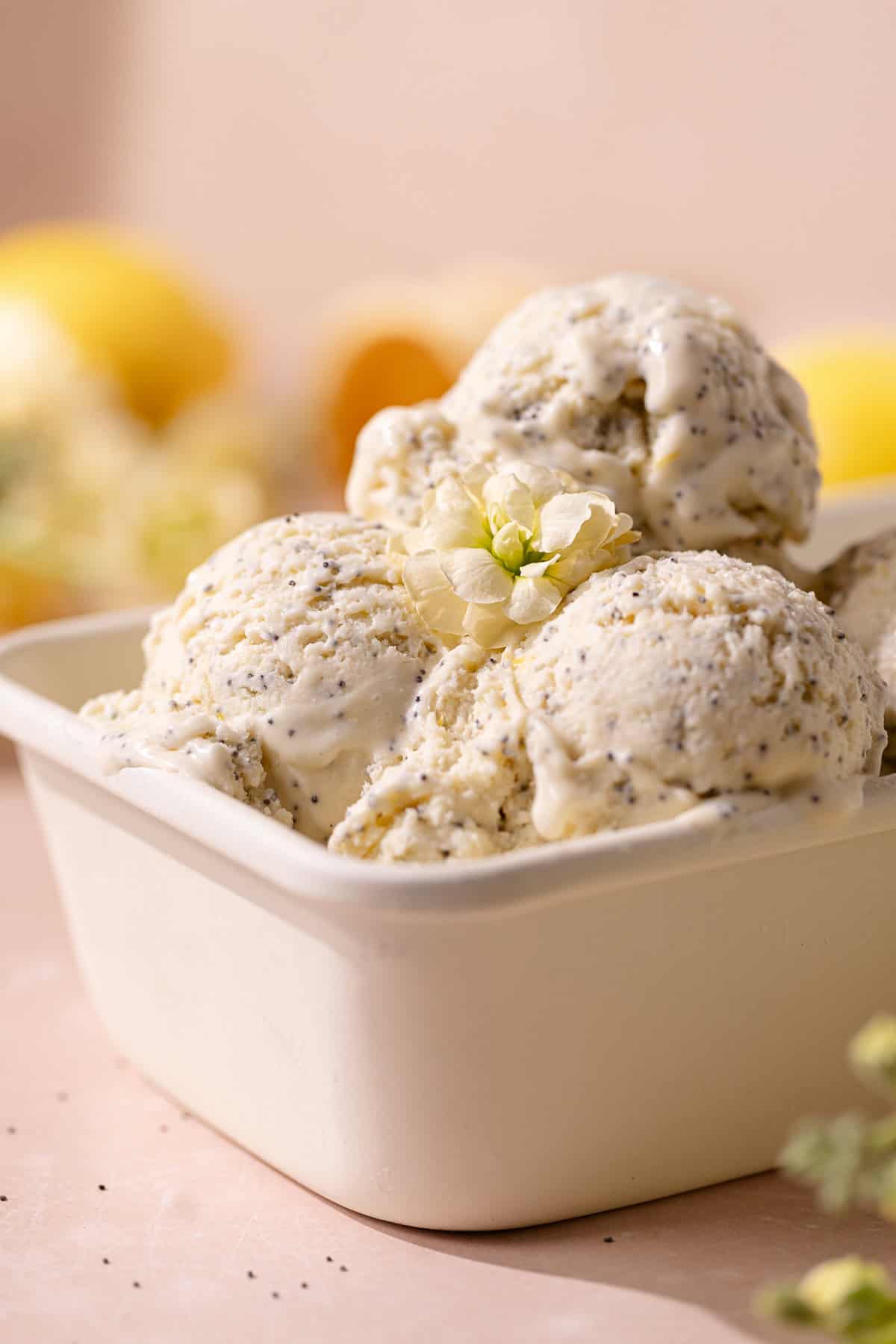 No-churn Lemon poppy seed ice cream is made with lemon curd, fresh lemon and studded with poppy seeds.