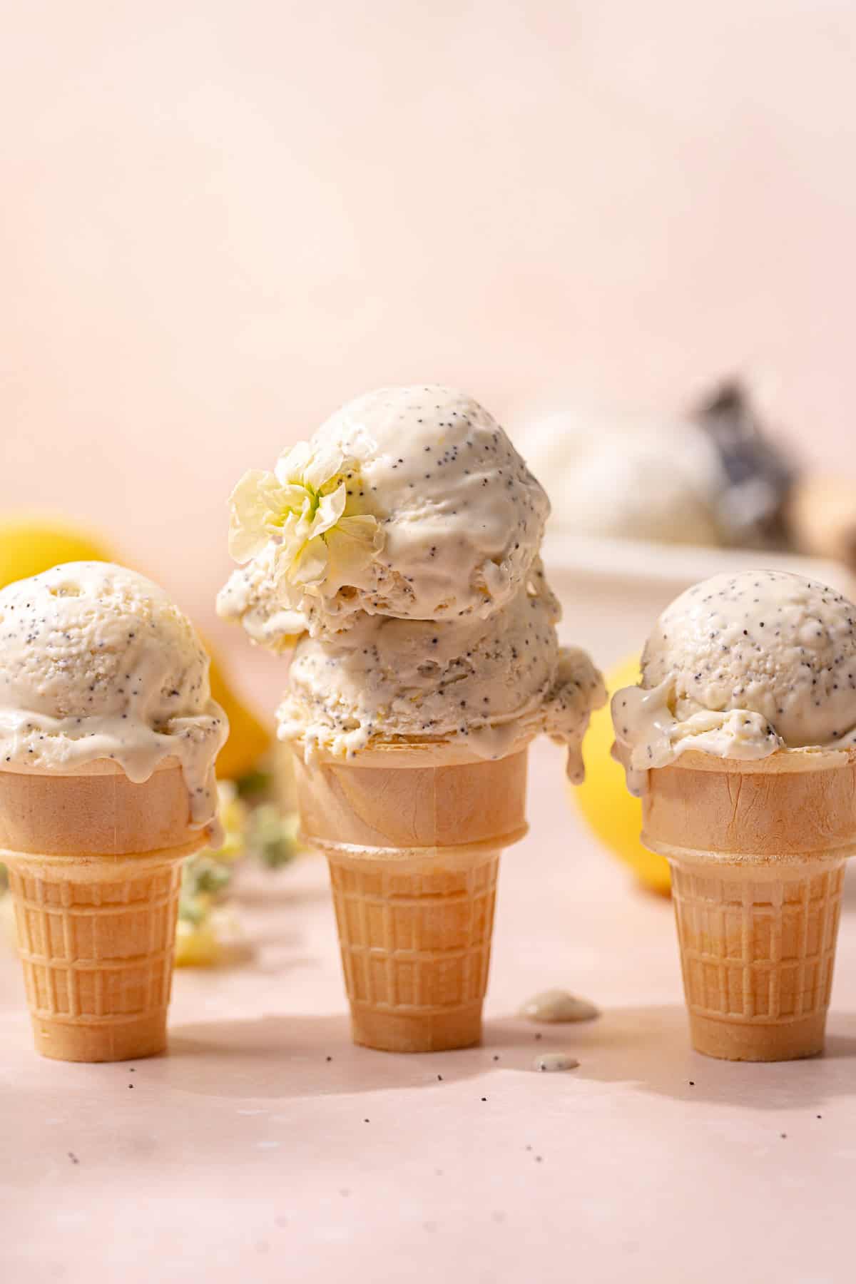 No-churn Lemon poppy seed ice cream is made with lemon curd, fresh lemon and studded with poppy seeds.