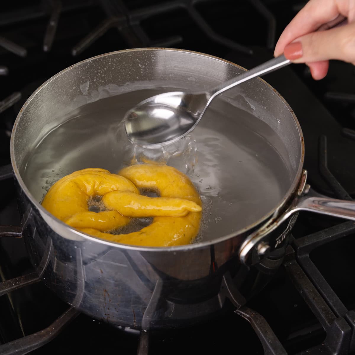 The pumpkin sage pretzels are boil in a baking soda bath.